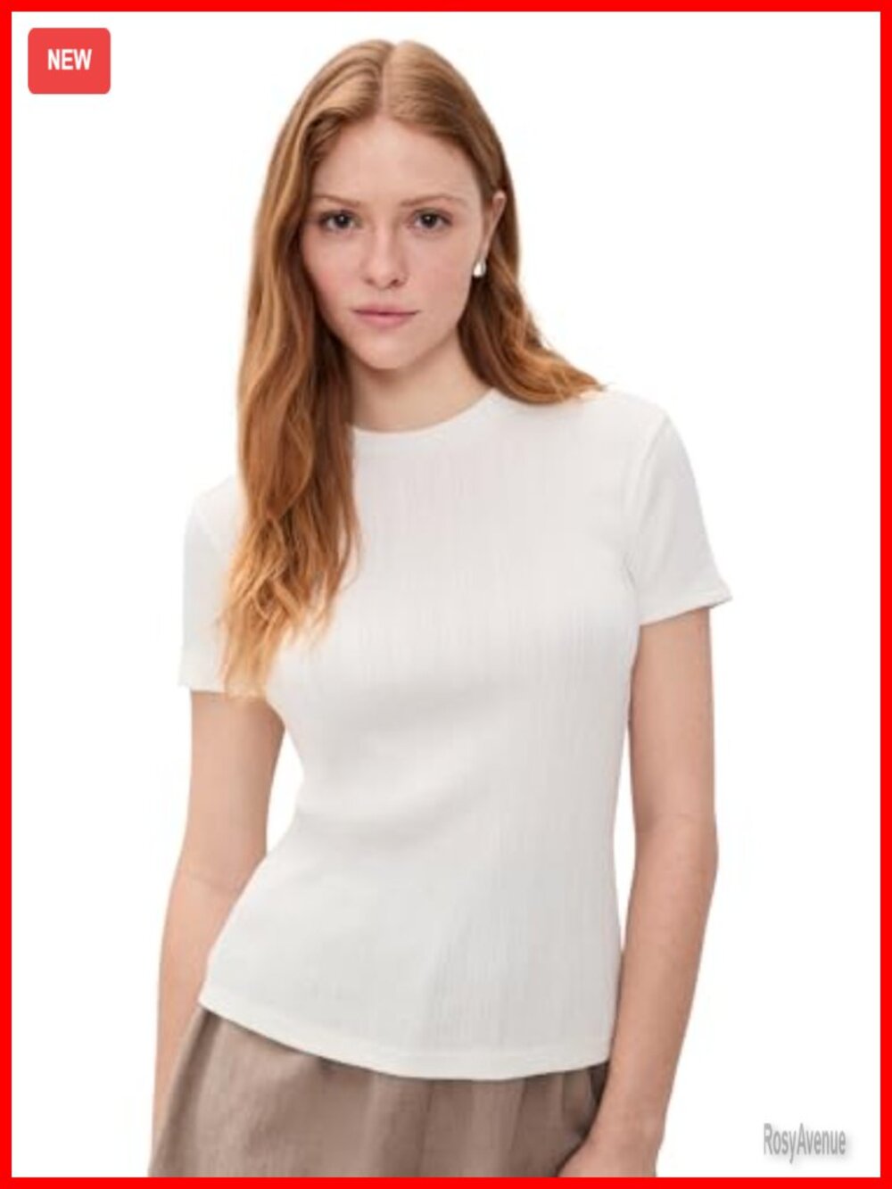 Ribbed Crew Neck Short Sleeve Fitted T-Shirt